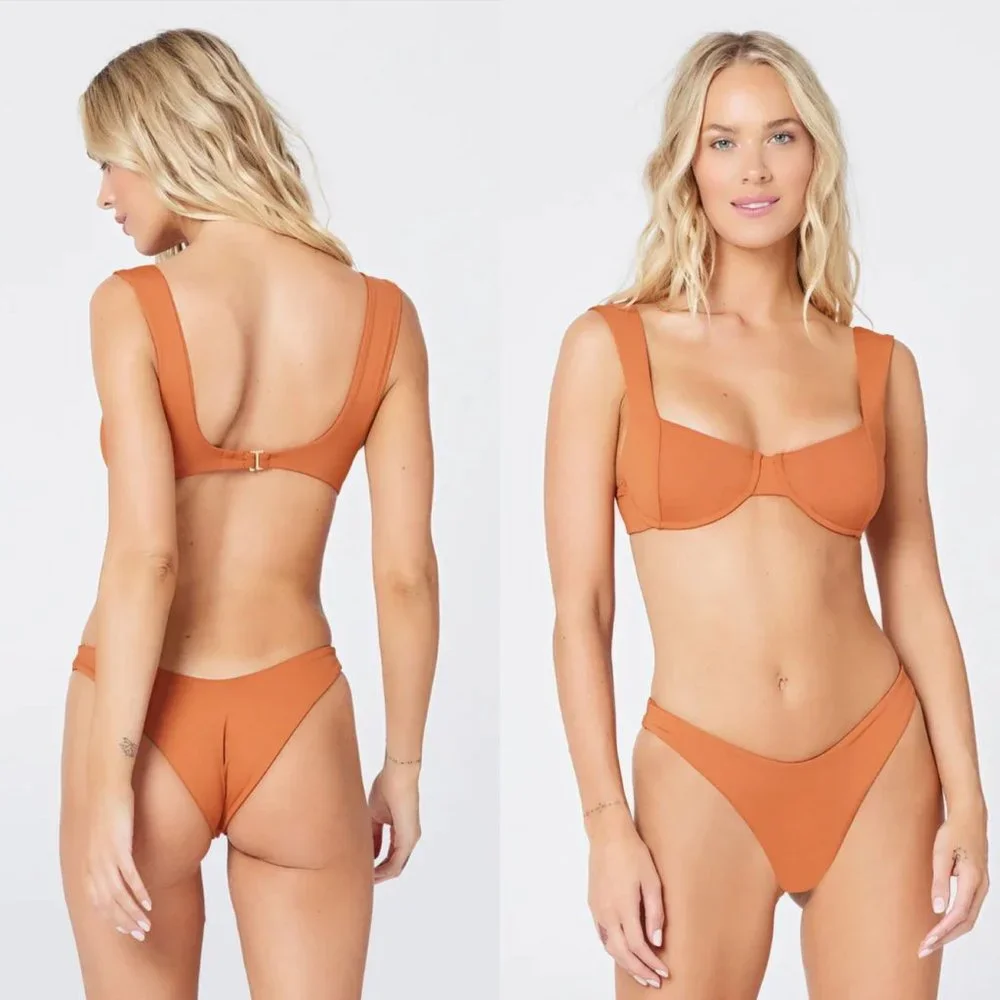 L*Space Swim Cabana Bikini Bottom – High-Leg - Amber - Medium - NWT